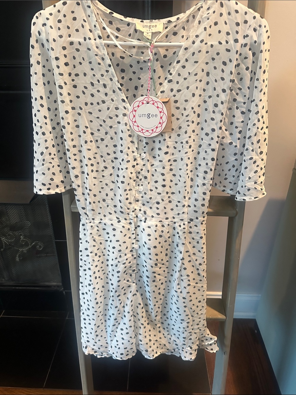 Umgee White shorts romper with Black Polka Dots